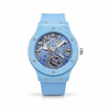 Hublot Sky Blue Skeleton Dial Rubber Strap Watch for Men
