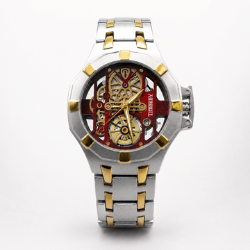 TIMEKEY Two Tone Skeleton Dial Stainless Steel Watch for Men