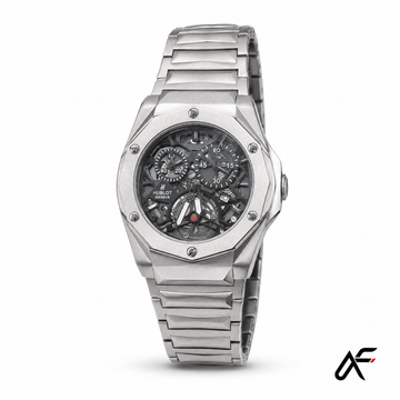 Hublot Geneve Silver Skeleton Dial Stainless Steel Watch for Men