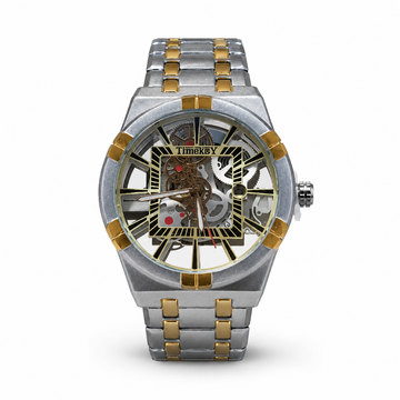 TIMEKEY Two Tone Open Skeleton Stainless Steel Watch for Men